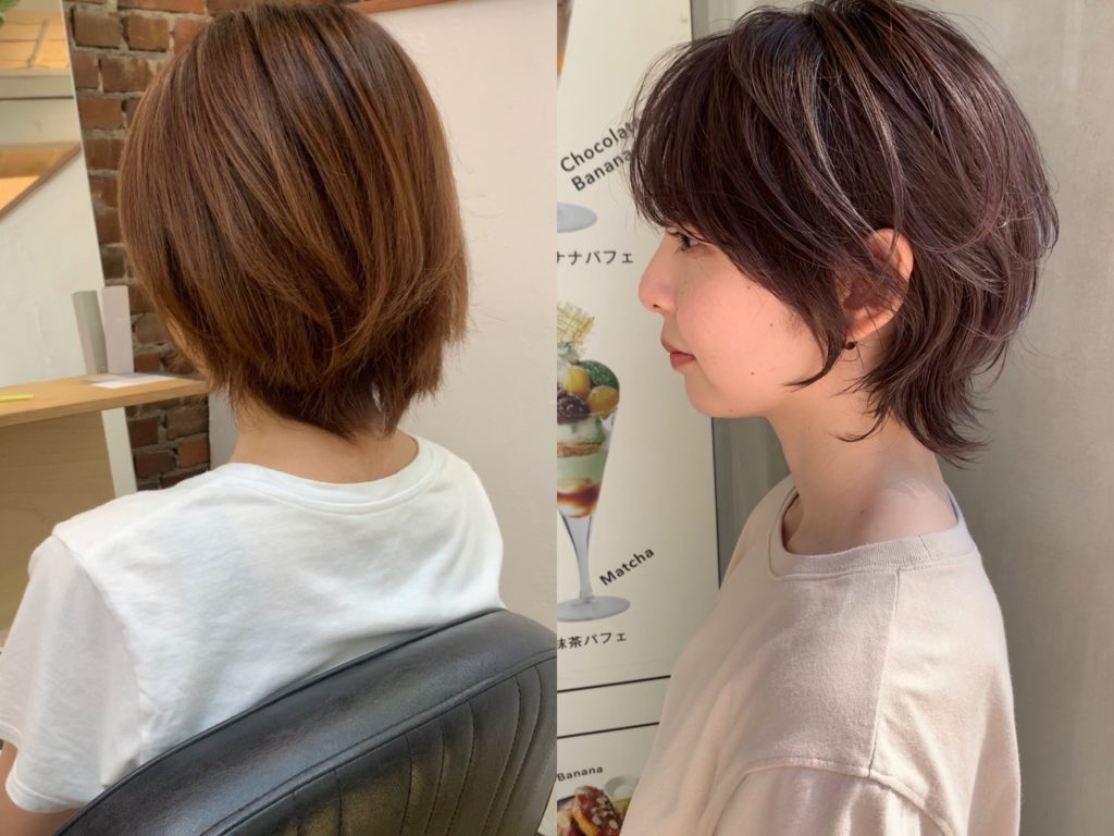 伸びたショートヘアからウルフスタイルへのビフォーアフター写真