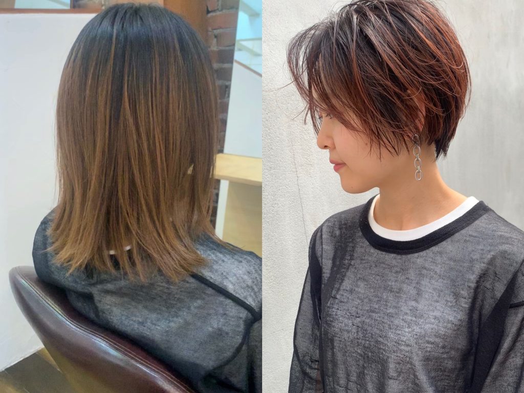 退色したカラーをオレンジ系のカラーに染めた女性の写真