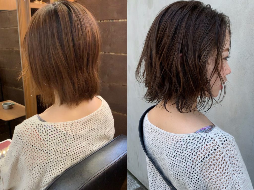 ヘアスタイルをチェンジした女性のビフォーアフターの写真