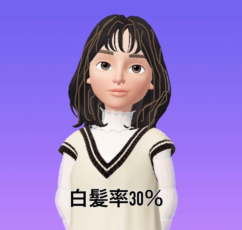 白髪の割合が30%程度の人にグレージュで全体を染めたイメージ画像