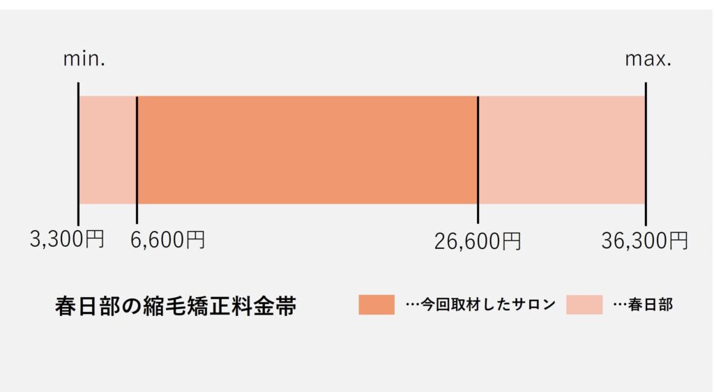 春日部市の縮毛矯正の価格の価格帯グラフ