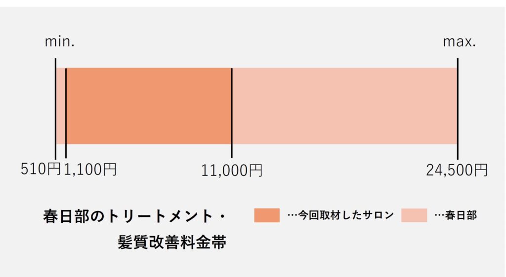春日部市のトリートメント・髪質改善の価格の価格帯グラフ