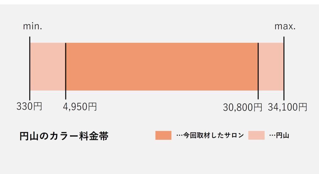 円山エリアのカラー価格の価格帯グラフ